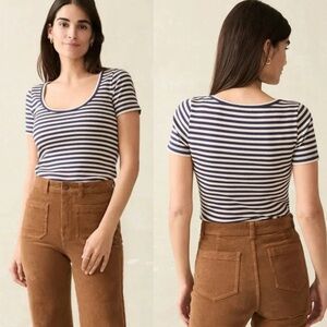Faherty Freestyle Rib Knit Tee In Montreal Stripe Blue Women's Size M